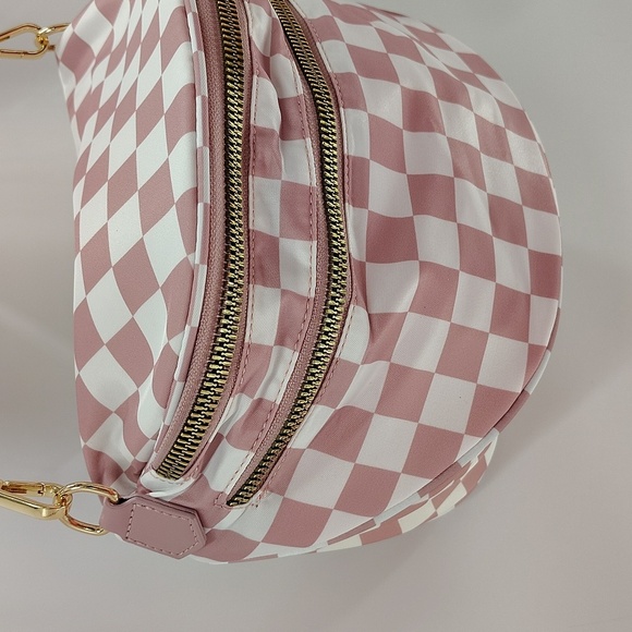 Viral Mary Poppins Bag Pink And White Check Crossbody Bag New - Picture 3 of 6